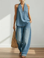 Maravillas™ | Conjunto vaquero top y pantalón wide leg