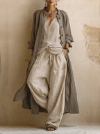 Eladia™ | Conjunto de Lino con Abrigo Largo