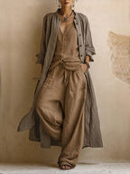 Eladia™ | Conjunto de Lino con Abrigo Largo